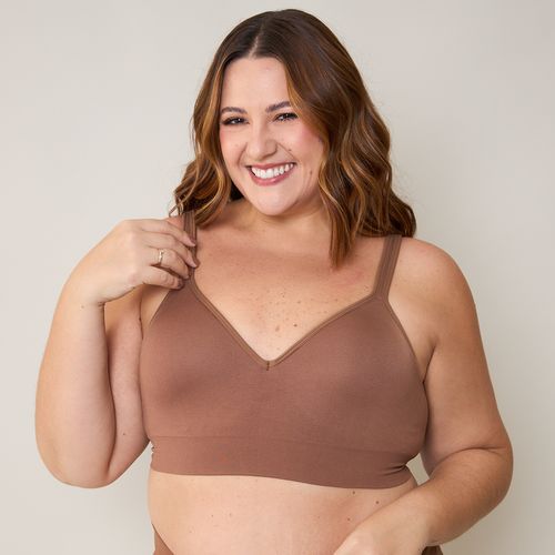 Sutiã Comfort Plus Duplo Alças Largas com Bojo sem Costura Bege Zee Rucci