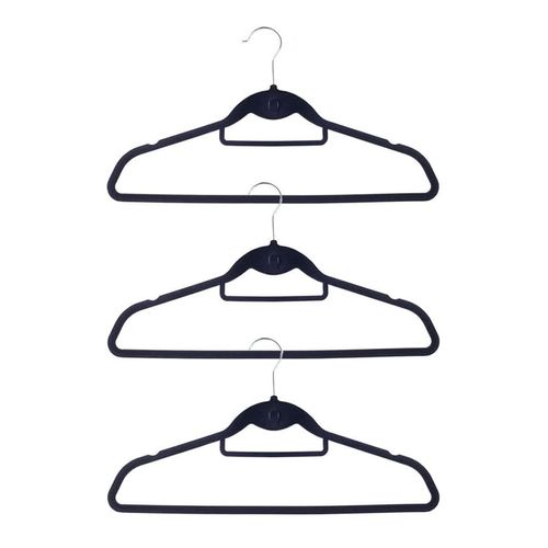 Kit 3 Cabides de Veludo Preto com Gancho Oikos