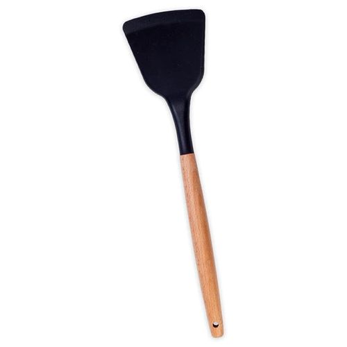 Espátula de Silicone com Cabo De Bambu 32cm Preta Oikos