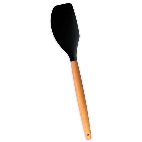 Espátula de Silicone com Cabo De Bambu Reta 32cm Preta Oikos