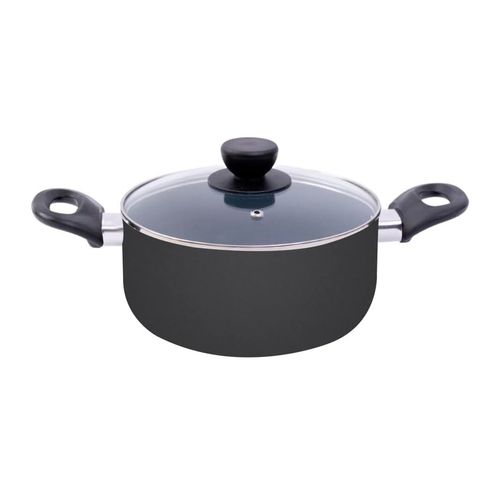 Panela Caçarola Antiaderente de Alumínio com Tampa de Vidro 18cm 1,65L Preta Oikos