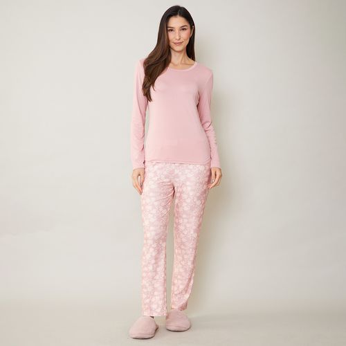Pijama Feminino Blusa e Calça Estampada Rosa