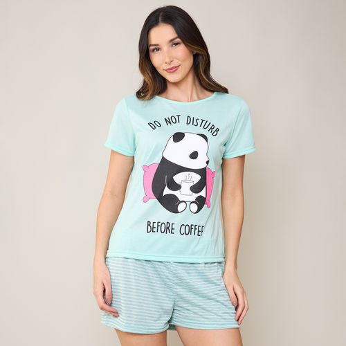 Pijama Feminino Panda Shorts e Camiseta Azul