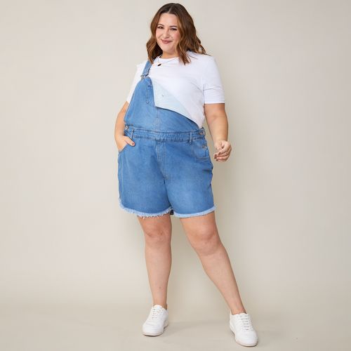 Macaquinho Jeans Feminino Plus Size Barra a Fio Optimist
