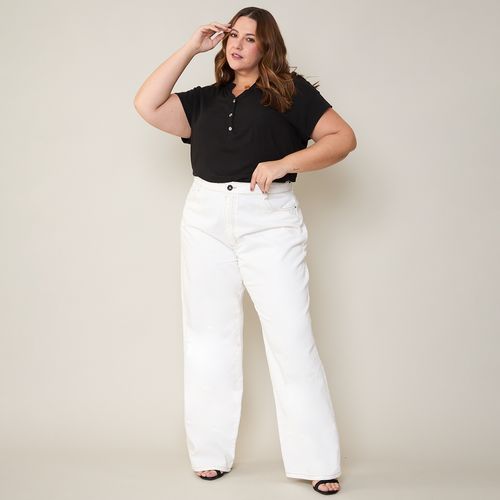Calça Jeans Feminina Plus Size Mom Off white