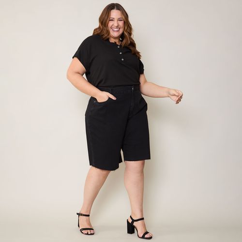 Bermuda Jeans Feminina Plus Size Preta Optimist