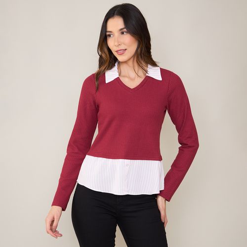 Blusa Feminina Manga Longa com Sobreposição