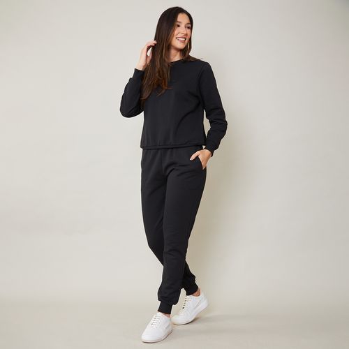 Calça Feminina Moletom Jogger Preta