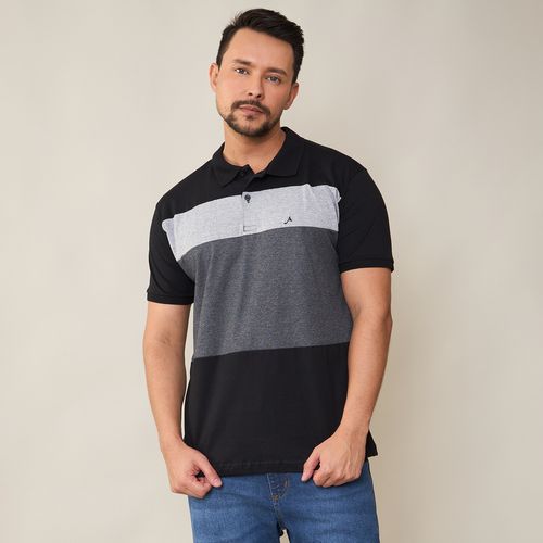 Camisa Polo Masculina Recortes Preta