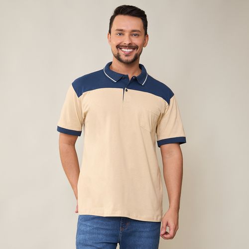 Camisa Polo Masculina com Bolso Bege