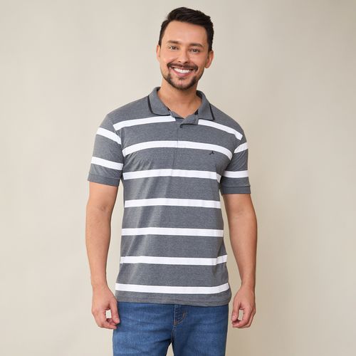 Camisa Polo Masculina Listrada Cinza