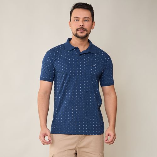 Camisa Polo Masculina com Estampa Minimalista Azul Marinho
