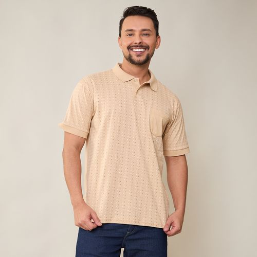 Camisa Polo Masculina Poá Bege