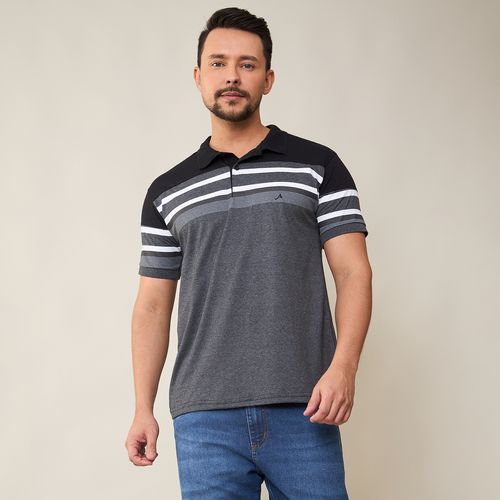 Camisa Polo Masculina Detalhe Listras Mescla