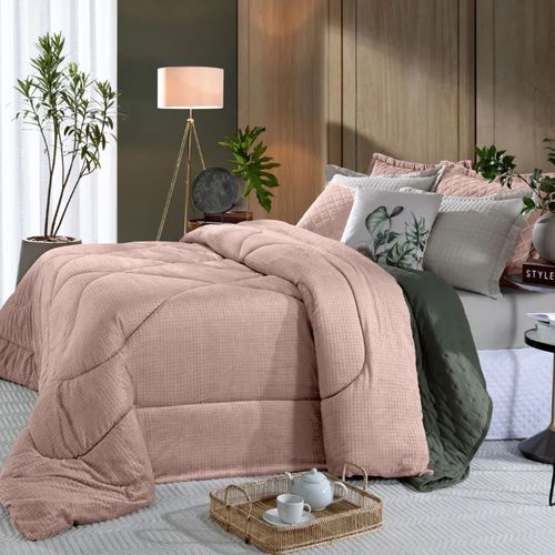 Edredom Lugano Queen 2,35m x 2,60m Rosa Tule Hedrons