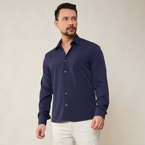 Camisa Masculina Manga Longa Azul Marinho