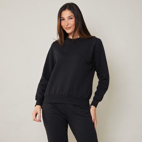 Blusa Moletom Feminina Básica Manga Longa Preta