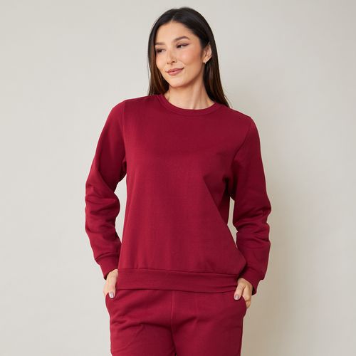 Blusa Moletom Feminina Básica Manga Longa Vinho
