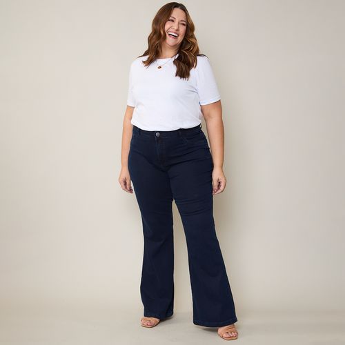 Calça Jeans Escuro Feminina Plus Size Flare