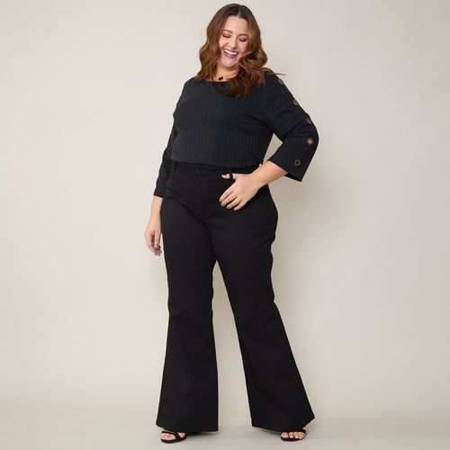 Calça Jeans Preta Feminina Plus Size Flare
