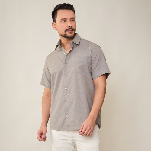 Camisa Masculina Texturizada Manga Curta com Bolso