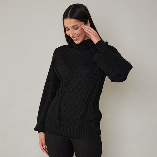 Blusa Tricot Feminina Texturizada com Gola Alta