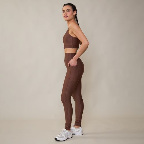 Calça Legging Esportiva com Bolso Marrom Iron Wear