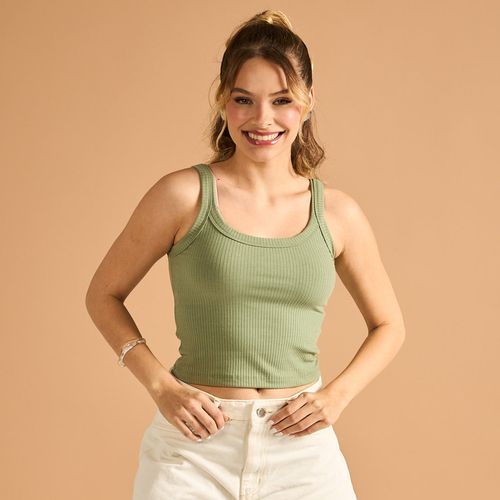 Blusa Feminina Alças Finas Canelada Verde Basic Sou