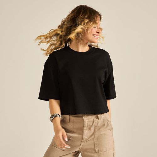 Camiseta Cropped Manga Curta em Algodão Peruano Preto