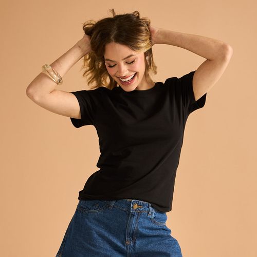 Camiseta Feminina Manga Curta Algodão Peruano Preta