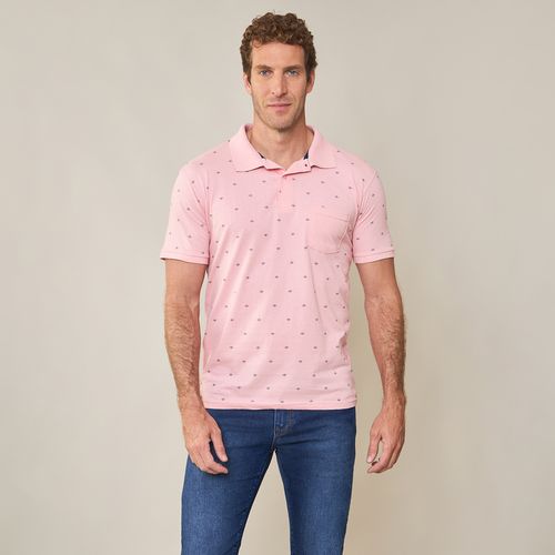 Camisa Polo Masculina Estampa Minimalista Rosa