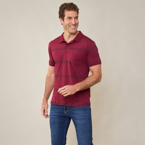 Camisa Polo Masculina com Listras Vinho