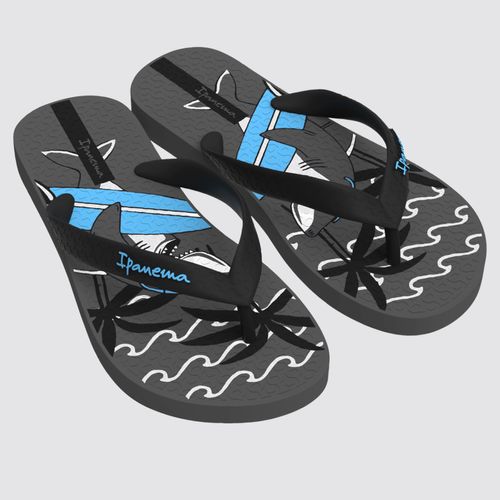 Chinelo Infantil Estampa Tubarão Preto Grendene