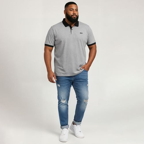 Camisa Polo Masculina Plus Size Cinza