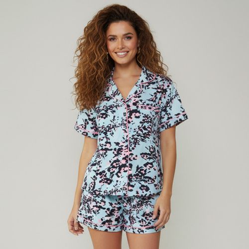 Pijama Feminino Blusa e Shorts Botões Floral Azul