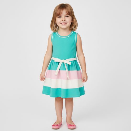Vestido Infantil Regata Color Block com Amarração