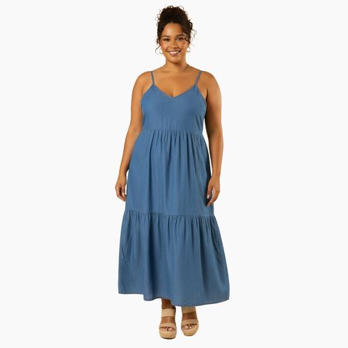 Vestido Feminino Plus Size Azul com Alças Finas