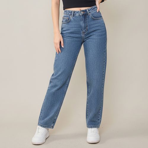 Sawary Calça Jeans Feminina Reta Azul Médio