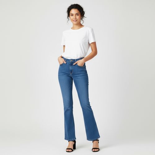 Sawary Calça Jeans Feminina Bootcut Azul Médio