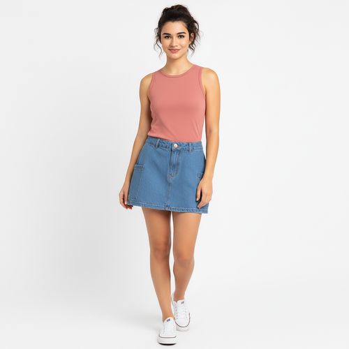 Saia Jeans Azul com Bolsos