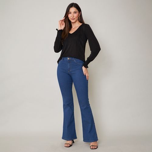 Calça Jeans Feminina Flare Azul Médio