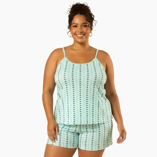 Pijama Feminino Regata Estampada Corações Verde Plus Size