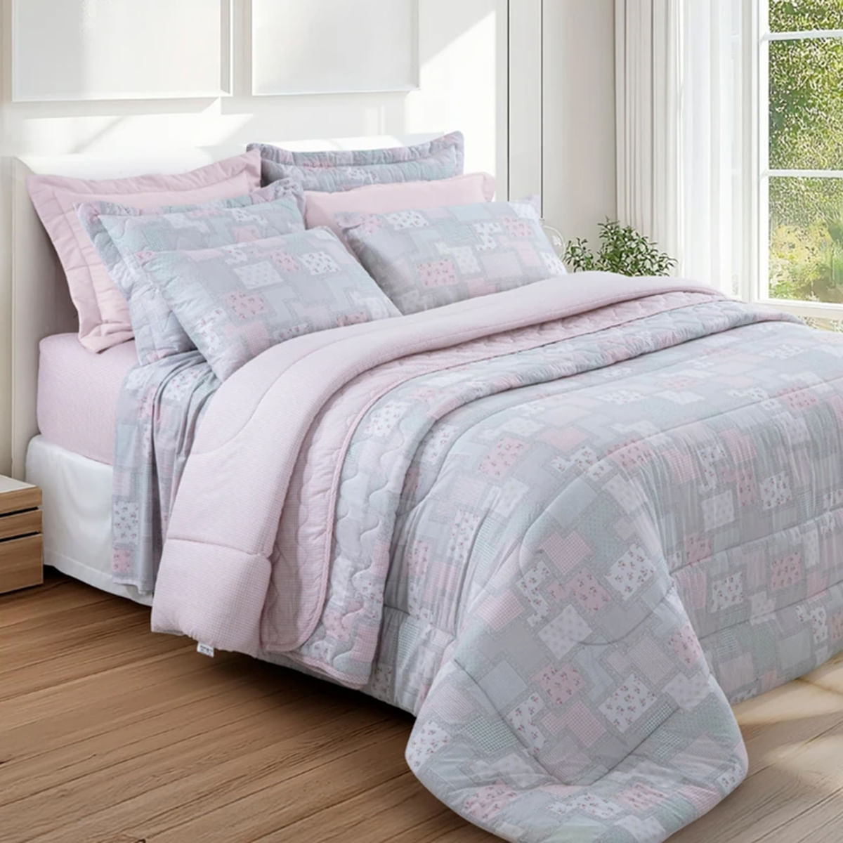 Jogo de Cama 4 peças Kacyumara Queen Patchwork Floral