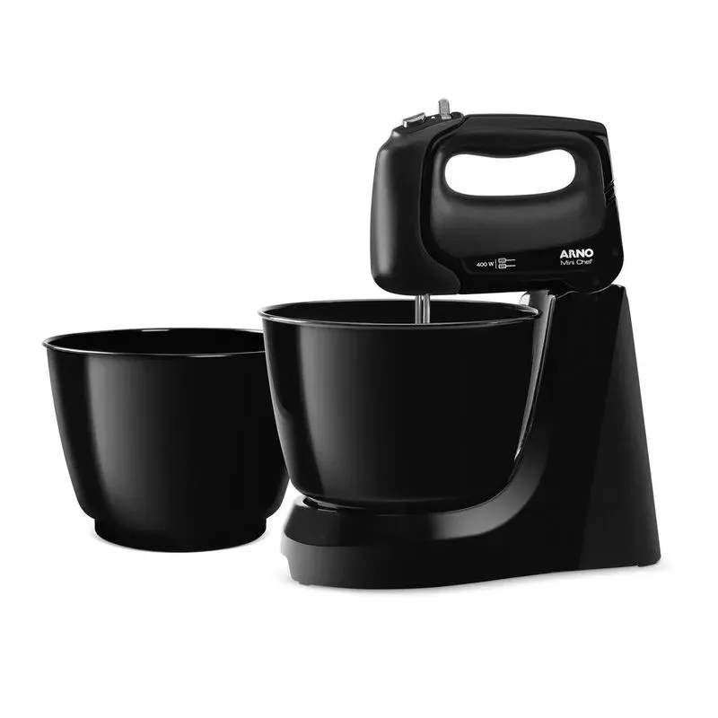 Batedeira Portátil Arno Mini Chef  HM11 400W  4 Velocidades 2 Tigelas 4L Preta
