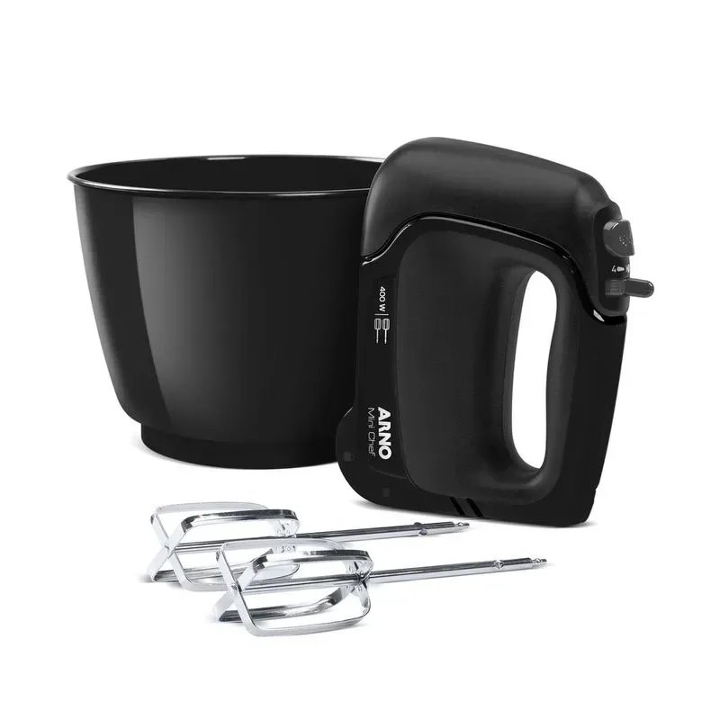 Batedeira Portátil Arno Mini Chef  HM01 400W Compacta 4 Velocidades 1 Tigela 4L Preta